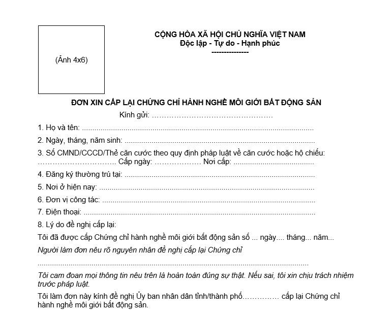Tải mẫu đơn xin cấp lại chứng chỉ hành nghề môi giới Ok vip nạp rút siêu tốc năm 2026 bản doc
