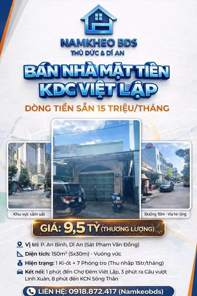 Okevip cá cược WC 2026 ĐƯỜNG SỐ 4 AN BÌNH, DĨ AN, MẶT TIỀN KINH DOANH, 150M2 FULL THỔ