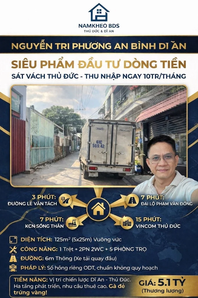 Okevip cá cược WC 2026 NGUYỄN TRI PHƯƠNG, DĨ AN, DÒNG TIỀN ỔN ĐỊNH 10Tr/THÁNG, DT 125M2, GIÁ 5.1 TỶ