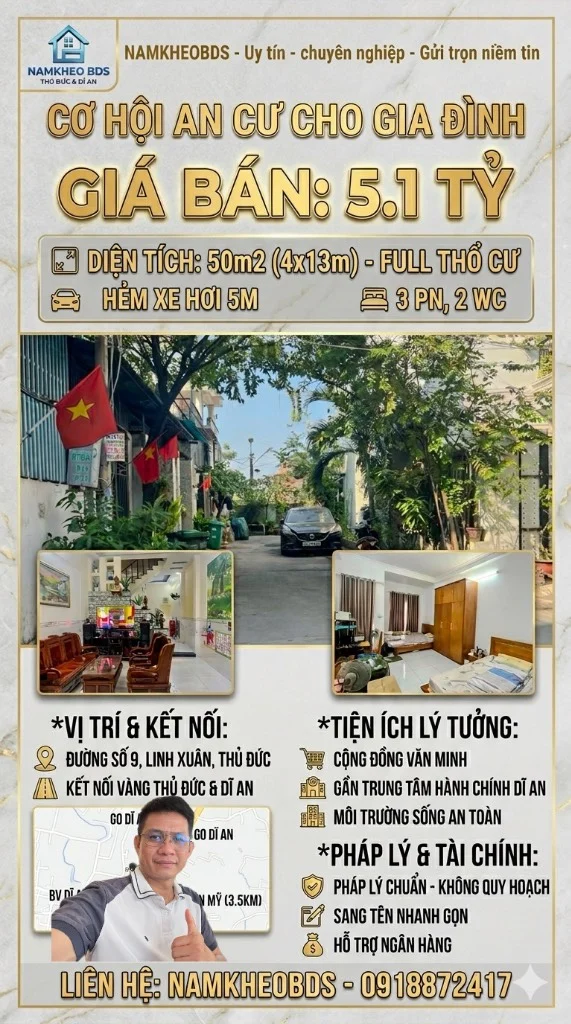 Okevip cá cược WC 2026 ĐƯỜNG 9 LINH XUÂN, ĐẸP LUNG LINH, 50M2 NGANG 4X13M, 3PN GIÁ 5.1 TỶ, AN CƯ CHO GIA ĐÌNH