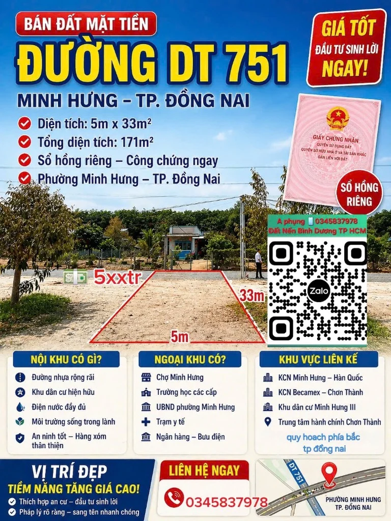 Cần bán đất Khu phố 4, Chơn Thành, Bình Phước, dt  171m2 giá rẻ
