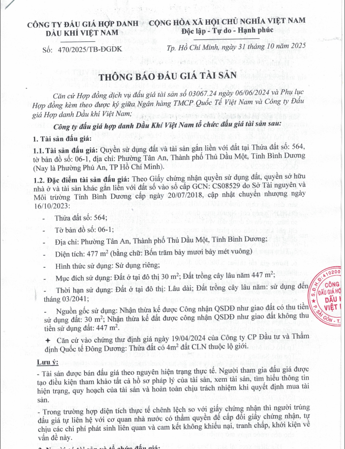 Bán đất Tân An, Thủ Dầu Một, Bình Dương, Thương hiệu OK VIP com lĩnh mới số 564, tờ bản đồ số 06-1, giá 5,017 tỷ