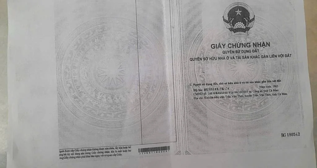 BÁN GẤP ĐẤT TRUNG TÂM TRẦN VĂN THỜI, CÀ MAU, GIÁ CHỈ 1.15 TỶ