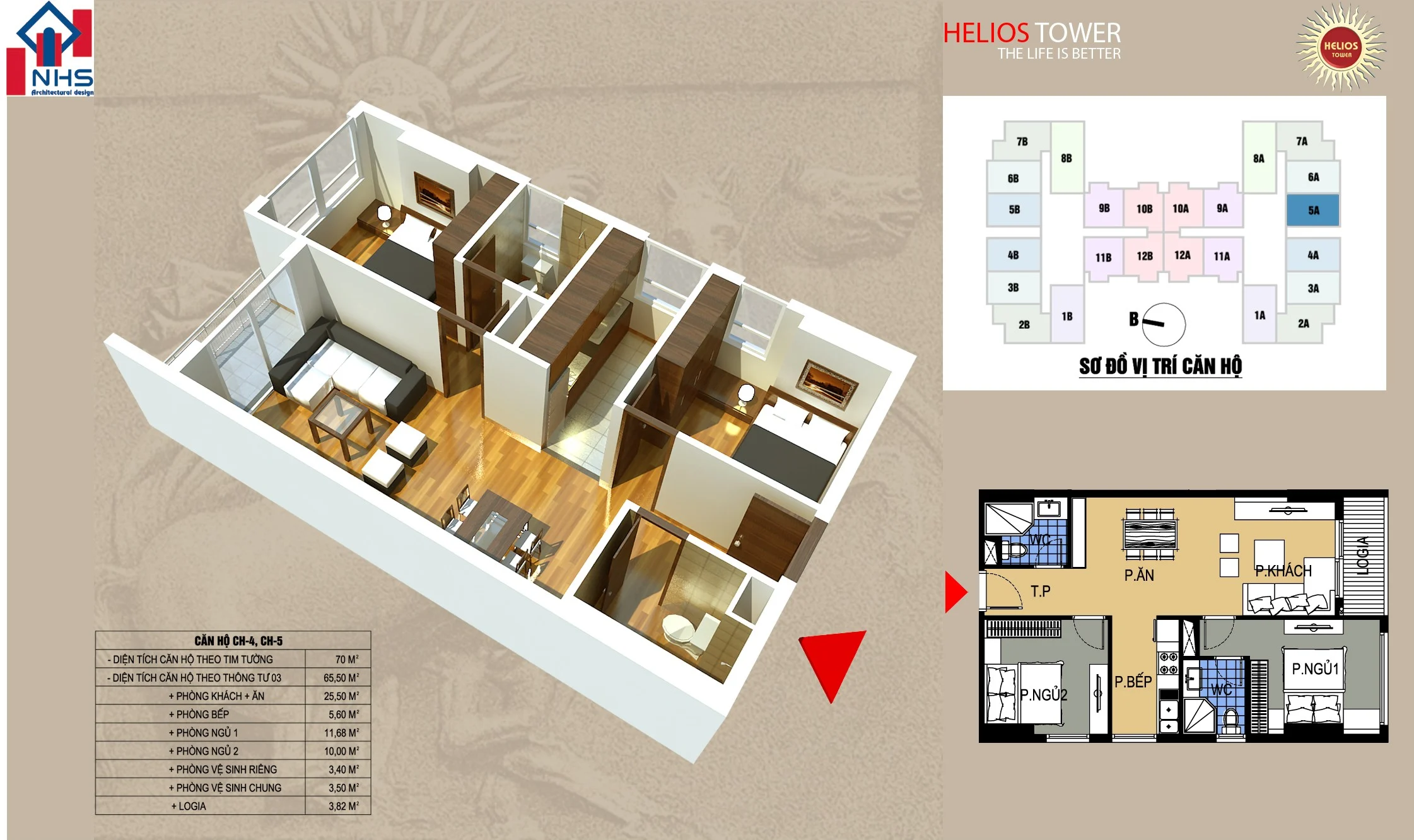 Bán căn hộ 2PN Helios Tower 75 Tam Trinh, diện tích 67m², sổ đỏ, giá 6 tỷ